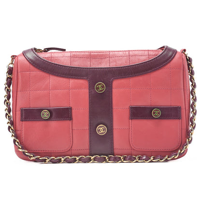 CHANEL ショルダーバッグ ガールシャネル チョコバー ラムスキン ピンクxブラック ゴールド金具 中古