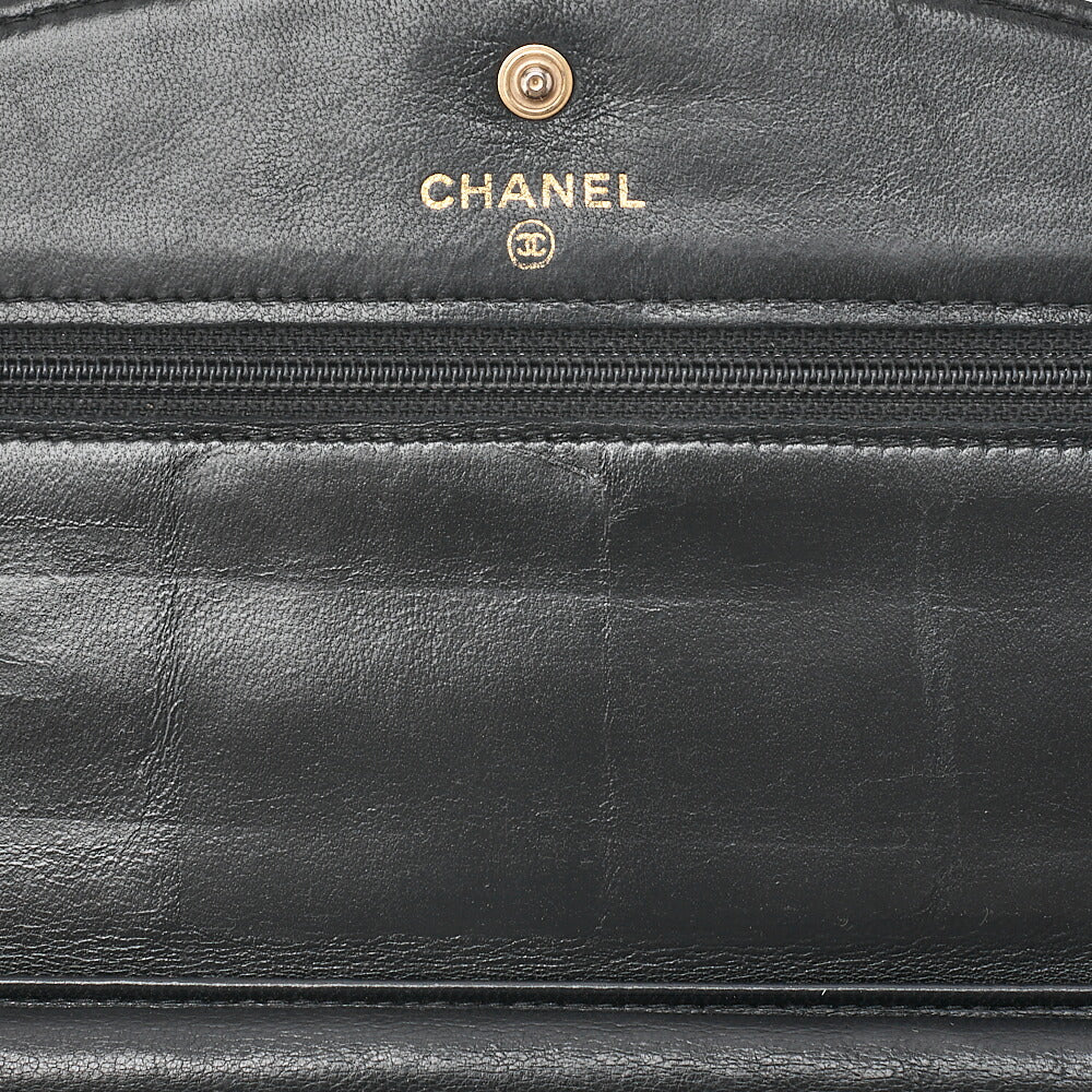 CHANEL チェーンショルダーバッグ ココマーク チェーンウォレット キャビアスキン 黒 ゴールド金具 中古品