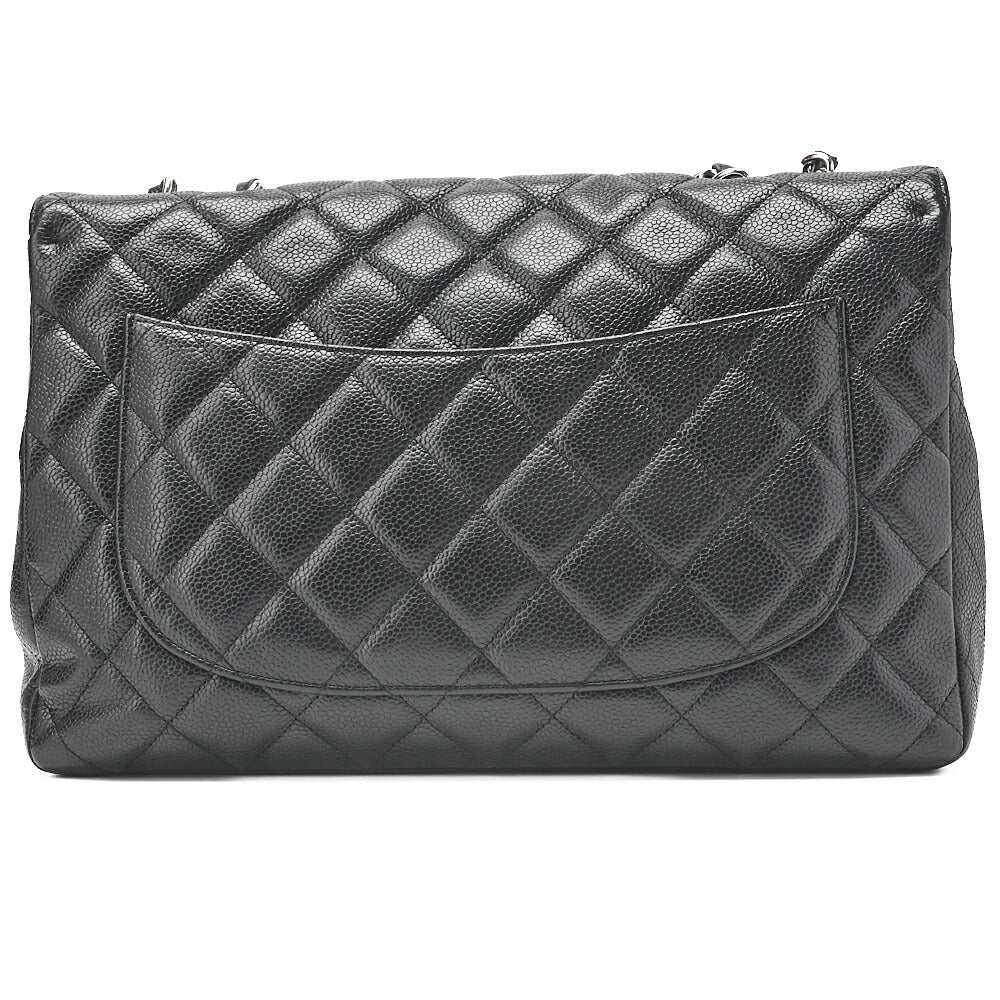 シャネル キャビアスキン デカマトラッセ 30cm シングルフラップ チェーンショルダーバッグ ブラック シルバー金具 中古品