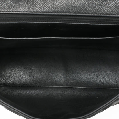 シャネル キャビアスキン デカマトラッセ 30cm シングルフラップ チェーンショルダーバッグ ブラック シルバー金具 中古品