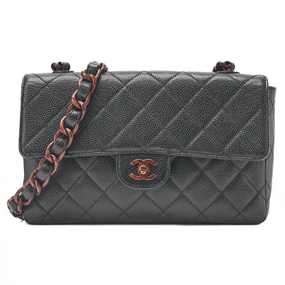 CHANEL ウッドチェーン ショルダーバッグ キャビアスキン 木目調 シングル ブラック 金具ゴールド 中古