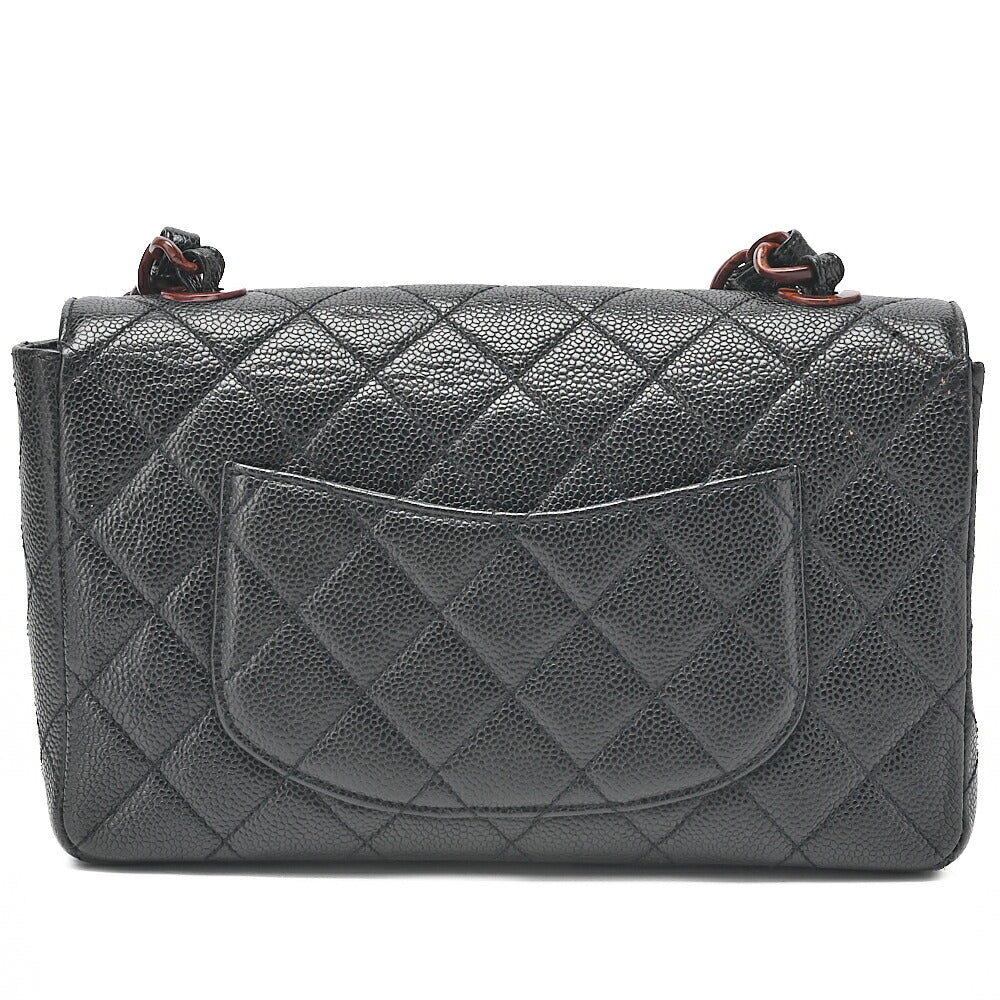 CHANEL ウッドチェーン ショルダーバッグ キャビアスキン 木目調 シングル ブラック 金具ゴールド 中古