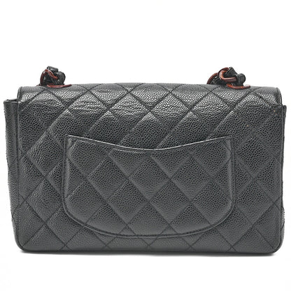 CHANEL ウッドチェーン ショルダーバッグ キャビアスキン 木目調 シングル ブラック 金具ゴールド 中古