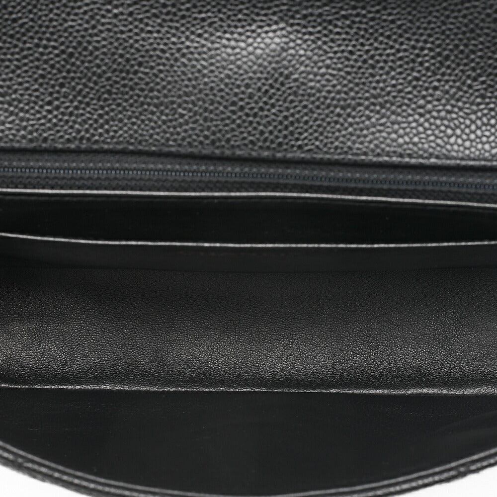 CHANEL ウッドチェーン ショルダーバッグ キャビアスキン 木目調 シングル ブラック 金具ゴールド 中古