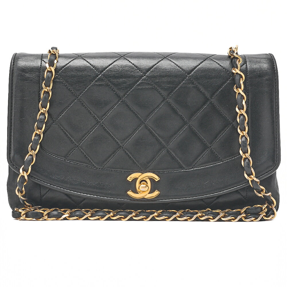 CHANEL Matelasse Diana Flap 25cm Chain Shoulder Lambskin Black Gold-Tone Hardware, Pre-Owned