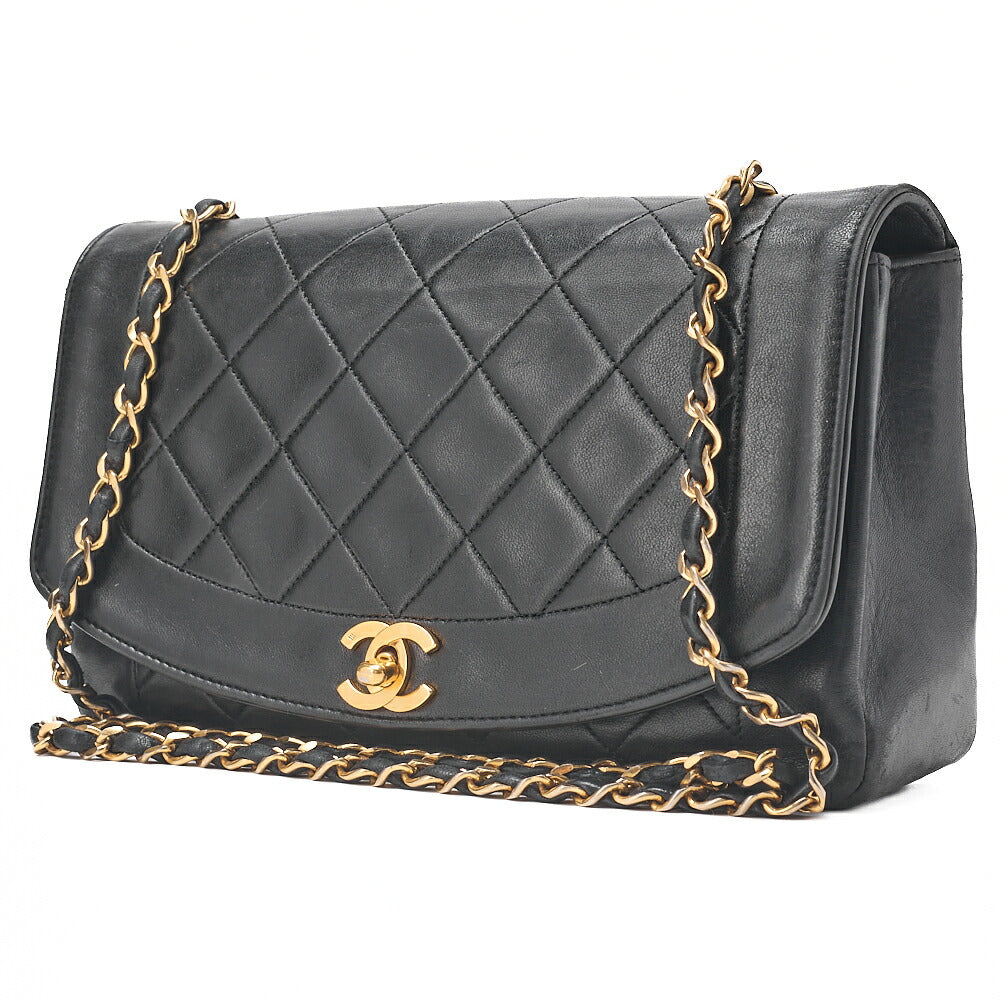 CHANEL Matelasse Diana Flap 25cm Chain Shoulder Lambskin Black Gold-Tone Hardware, Pre-Owned