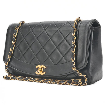 CHANEL Matelasse Diana Flap 25cm Chain Shoulder Lambskin Black Gold-Tone Hardware, Pre-Owned