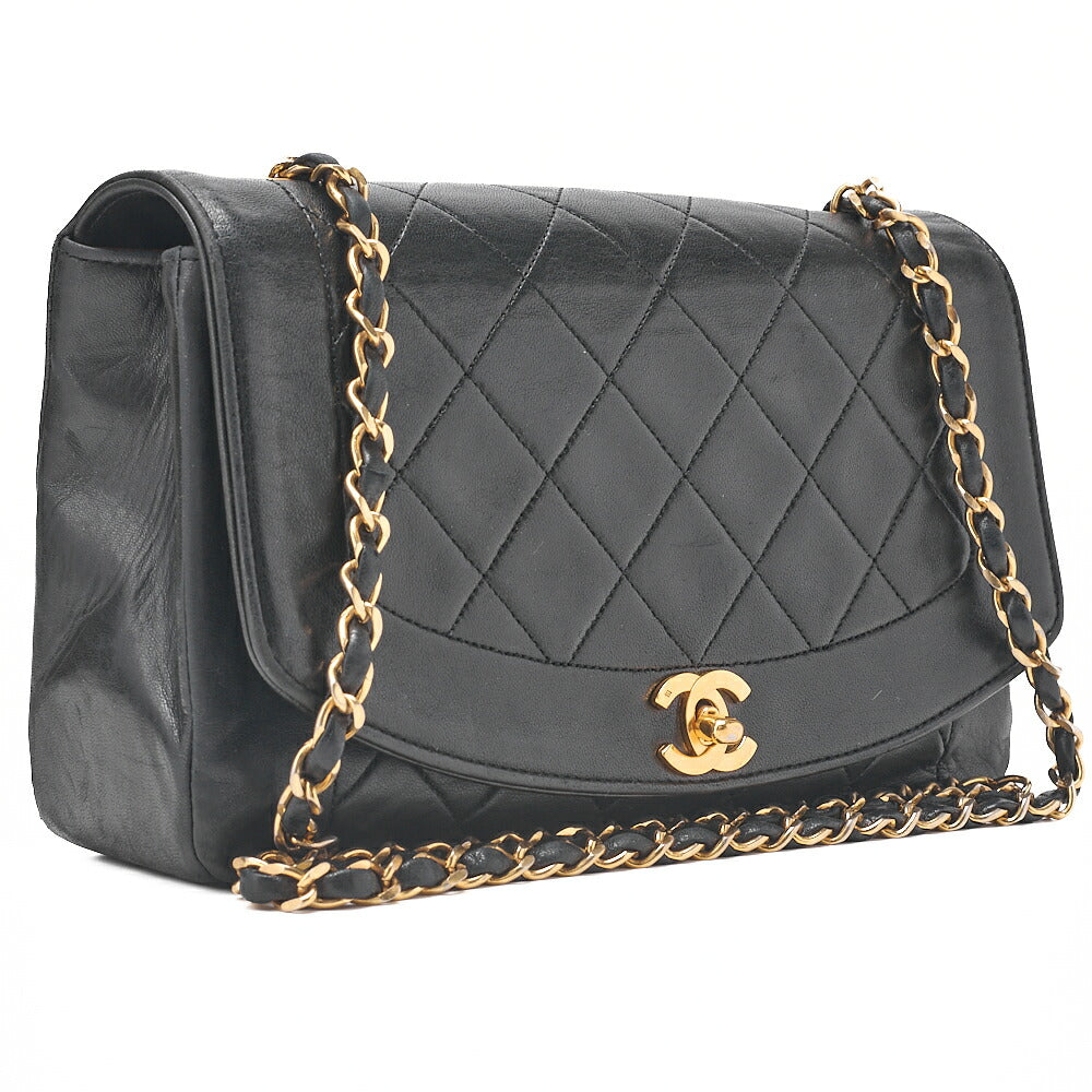 CHANEL Matelasse Diana Flap 25cm Chain Shoulder Lambskin Black Gold-Tone Hardware, Pre-Owned