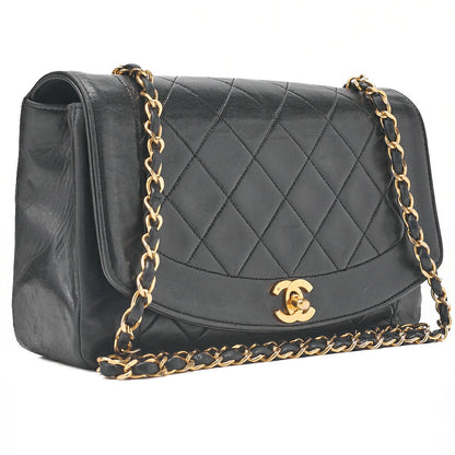 CHANEL Matelasse Diana Flap 25cm Chain Shoulder Lambskin Black Gold-Tone Hardware, Pre-Owned