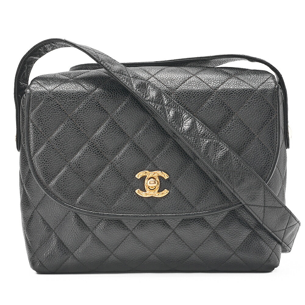 black leather backpack round flap CHANEL Matelasse Round Flap Turnlock Shoulder Caviar Skin Black Gold-Tone Hardware, Pre-Owned