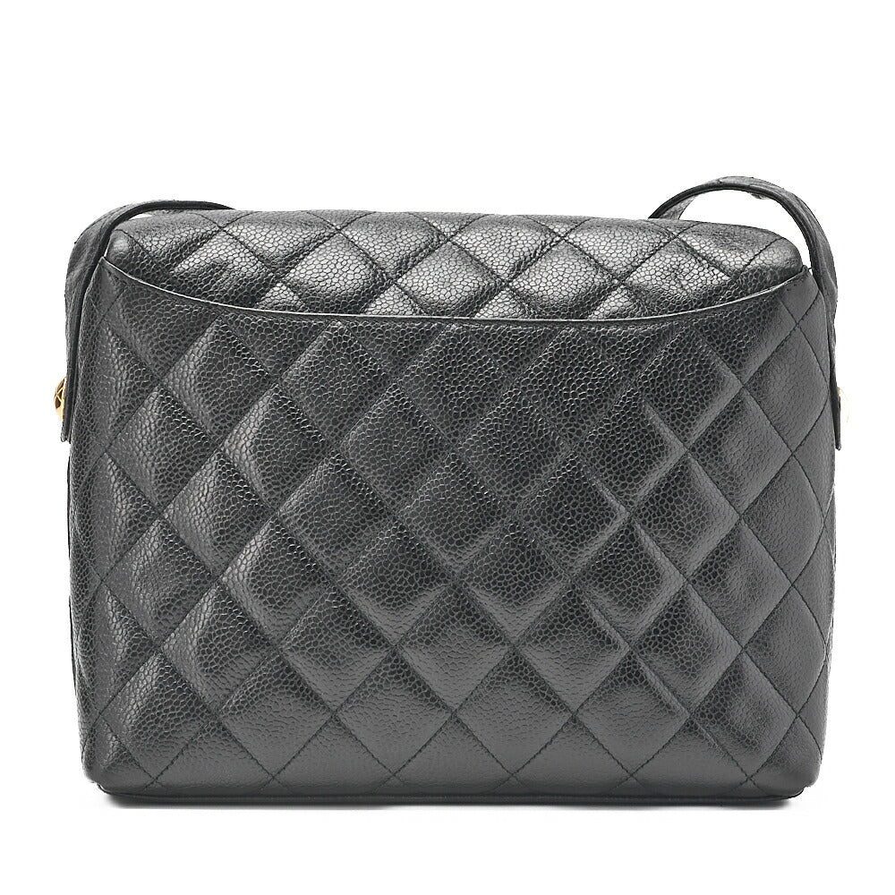 CHANEL マトラッセ ラウンドフラップ ターンロック ショルダーバッグ キャビアスキン 黒 ゴールド金具 中古