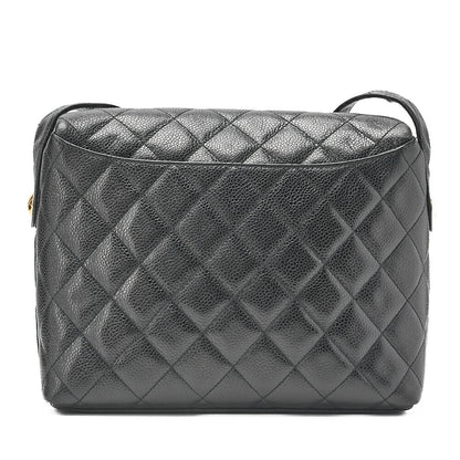 CHANEL マトラッセ ラウンドフラップ ターンロック ショルダーバッグ キャビアスキン 黒 ゴールド金具 中古