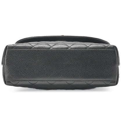 CHANEL マトラッセ ラウンドフラップ ターンロック ショルダーバッグ キャビアスキン 黒 ゴールド金具 中古