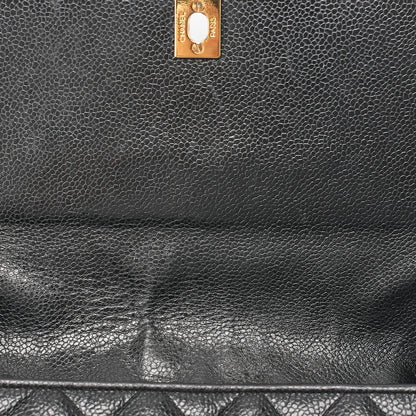 CHANEL マトラッセ ラウンドフラップ ターンロック ショルダーバッグ キャビアスキン 黒 ゴールド金具 中古