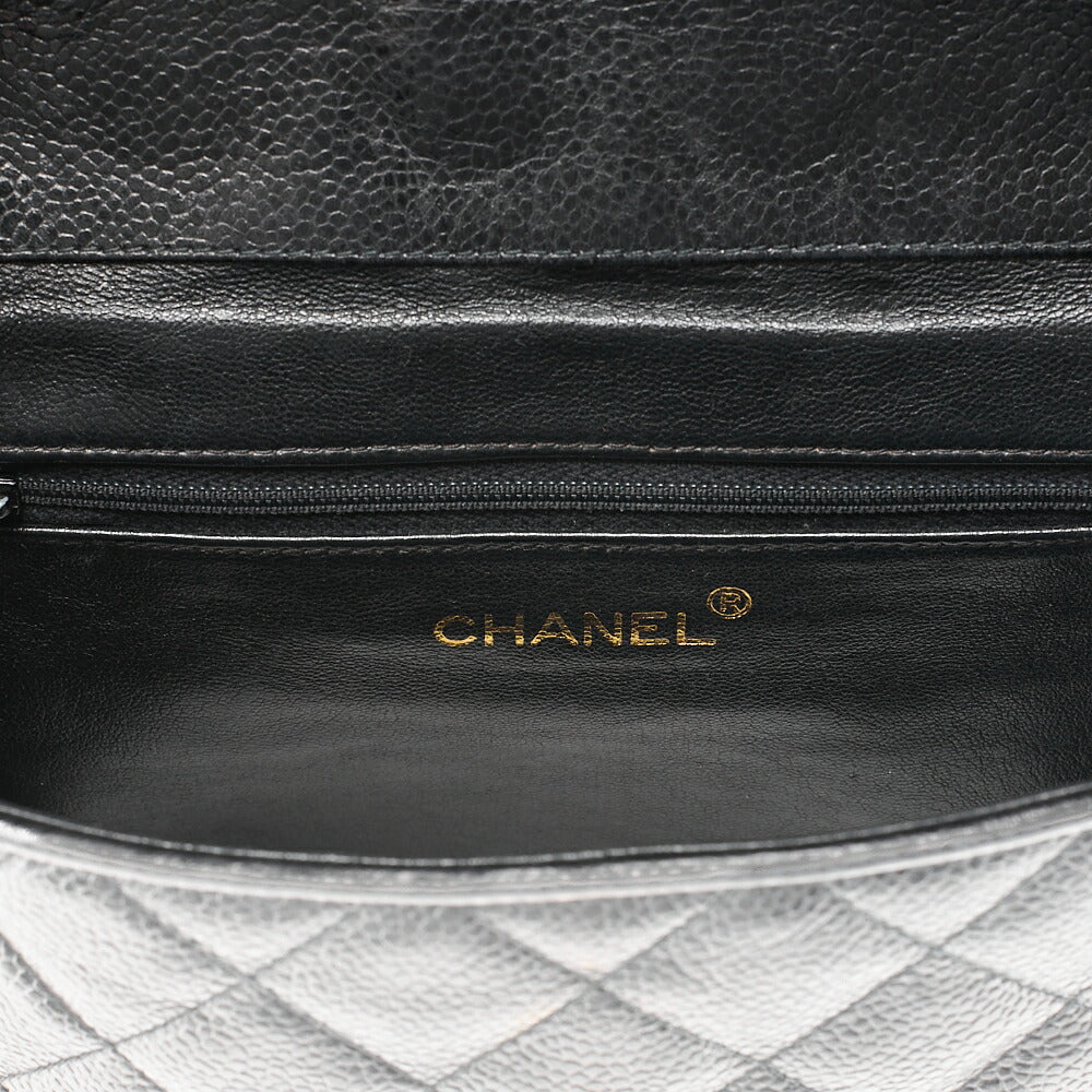 CHANEL マトラッセ ラウンドフラップ ターンロック ショルダーバッグ キャビアスキン 黒 ゴールド金具 中古