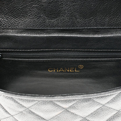 CHANEL マトラッセ ラウンドフラップ ターンロック ショルダーバッグ キャビアスキン 黒 ゴールド金具 中古