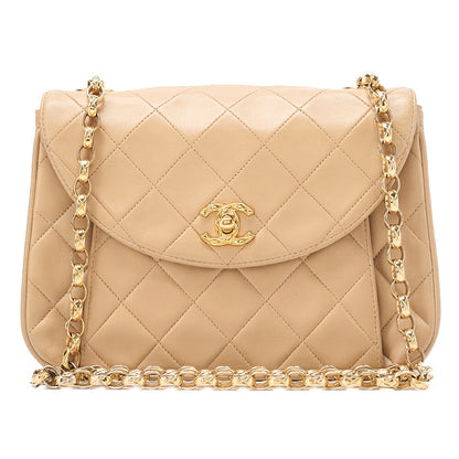 CHANEL Matelasse Coco Mark Turnlock Single Bijou Chain Shoulder Lambskin Beige Gold-Tone Hardware, Pre-Owned