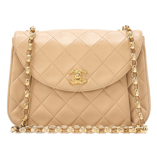 CHANEL Matelasse Coco Mark Turnlock Single Bijou Chain Shoulder Lambskin Beige Gold-Tone Hardware, Pre-Owned