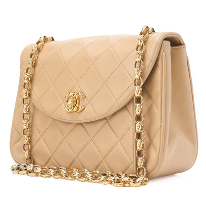 CHANEL Matelasse Coco Mark Turnlock Single Bijou Chain Shoulder Lambskin Beige Gold-Tone Hardware, Pre-Owned