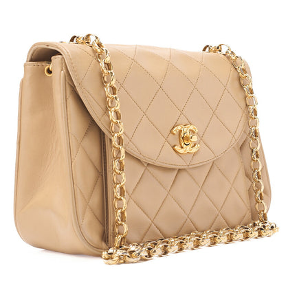 CHANEL Matelasse Coco Mark Turnlock Single Bijou Chain Shoulder Lambskin Beige Gold-Tone Hardware, Pre-Owned