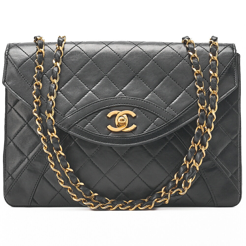 CHANEL Matelasse Turnlock Design Flap Chain Shoulder Bag Lambskin Black Gold-Tone Hardware, Pre-Owned