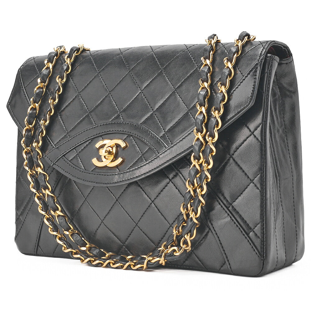 CHANEL Matelasse Turnlock Design Flap Chain Shoulder Bag Lambskin Black Gold-Tone Hardware, Pre-Owned