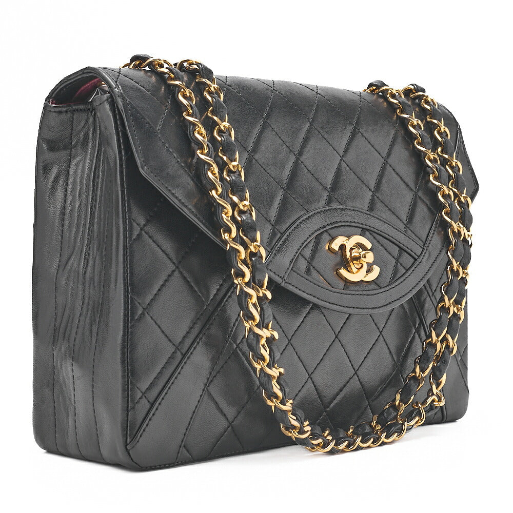 CHANEL Matelasse Turnlock Design Flap Chain Shoulder Bag Lambskin Black Gold-Tone Hardware, Pre-Owned