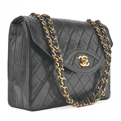 CHANEL Matelasse Turnlock Design Flap Chain Shoulder Bag Lambskin Black Gold-Tone Hardware, Pre-Owned