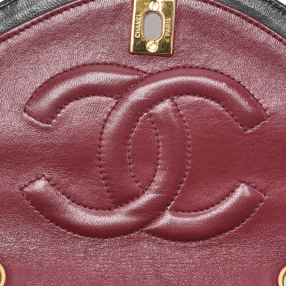 CHANEL Matelasse Turnlock Design Flap Chain Shoulder Bag Lambskin Black Gold-Tone Hardware, Pre-Owned