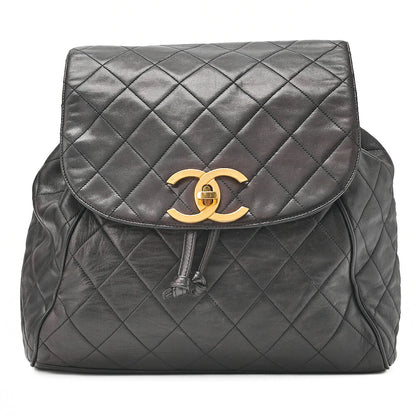 シャネル ショルダーバッグ リュックサック ラムスキン マトラッセ デカココ ターンロック 黒 ゴールド金具 中古
