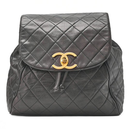 CHANEL Shoulder Bag Rucksack Lambskin Matelasse Deca Coco Turnlock Black Gold-Tone Hardware, Pre-Owned