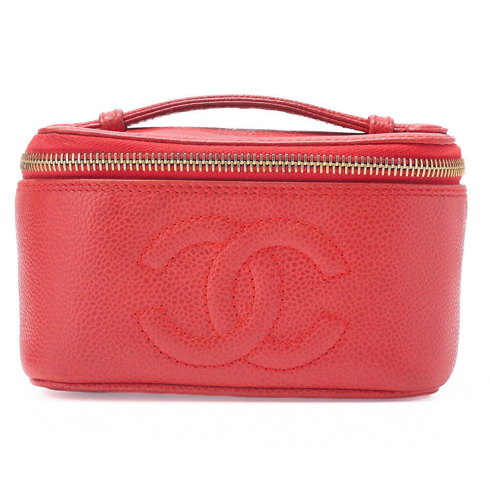 CHANEL ココマーク バニティ ハンドバッグ キャビアスキン レッド ミニサイズ ゴールド金具 中古品