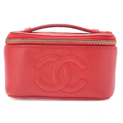 CHANEL ココマーク バニティ ハンドバッグ キャビアスキン レッド ミニサイズ ゴールド金具 中古品