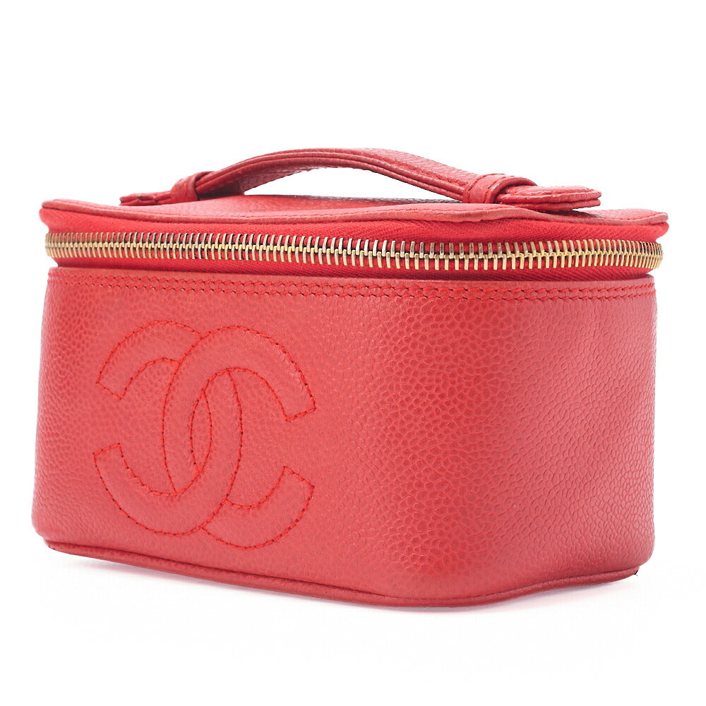 CHANEL ココマーク バニティ ハンドバッグ キャビアスキン レッド ミニサイズ ゴールド金具 中古品