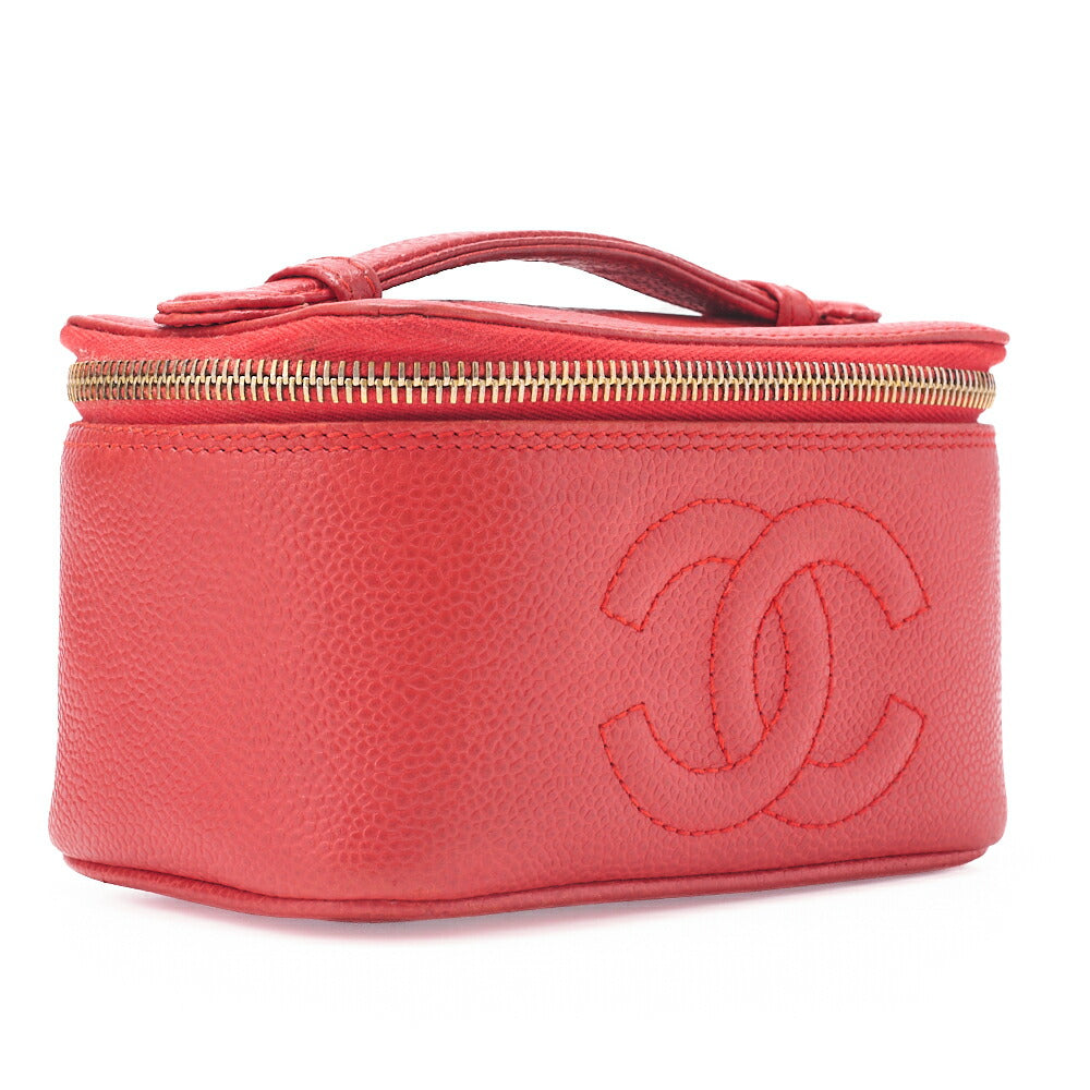 CHANEL ココマーク バニティ ハンドバッグ キャビアスキン レッド ミニサイズ ゴールド金具 中古品