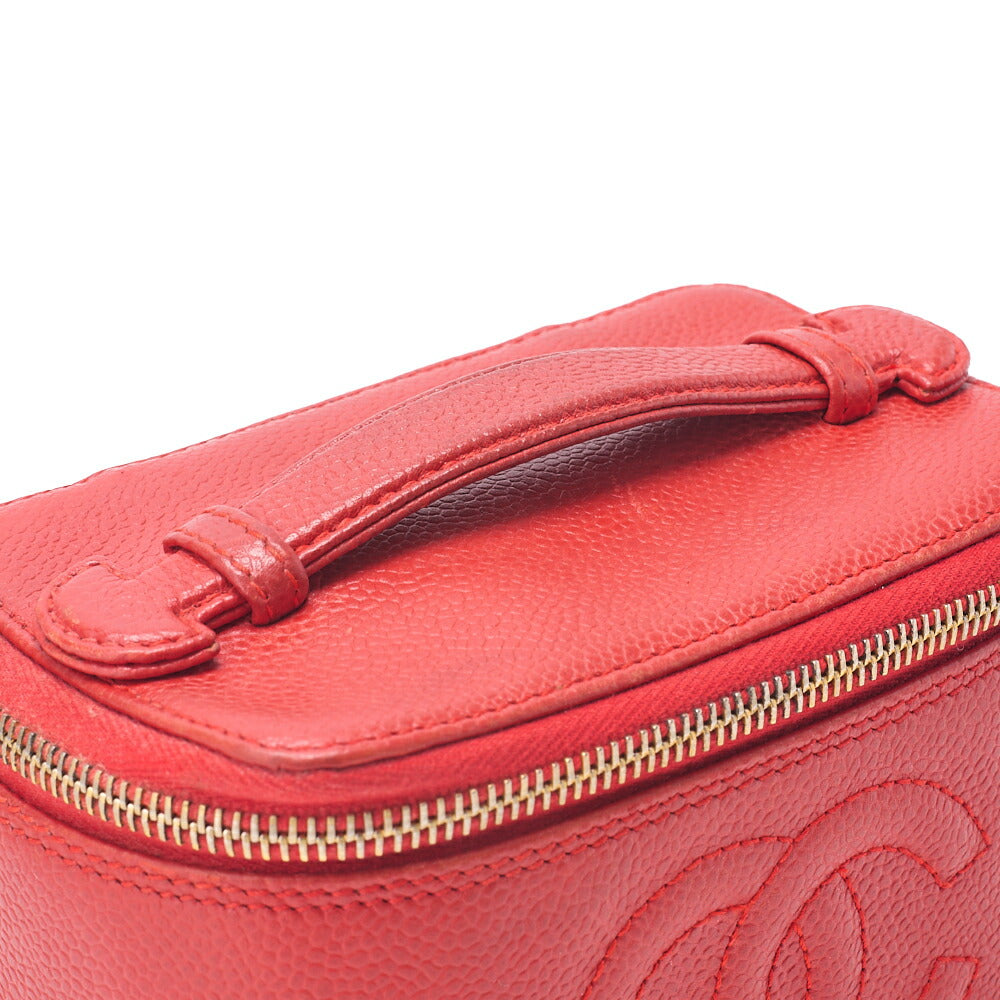 CHANEL ココマーク バニティ ハンドバッグ キャビアスキン レッド ミニサイズ ゴールド金具 中古品