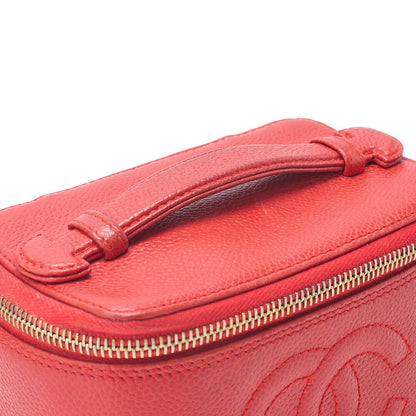 CHANEL ココマーク バニティ ハンドバッグ キャビアスキン レッド ミニサイズ ゴールド金具 中古品