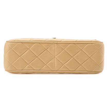 CHANEL Matelasse Outside Flap Fringe Chain Shoulder Lambskin Beige Gold-Tone Hardware, Pre-Owned