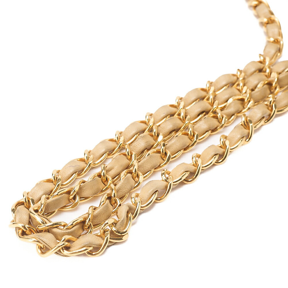 CHANEL Matelasse Outside Flap Fringe Chain Shoulder Lambskin Beige Gold-Tone Hardware, Pre-Owned