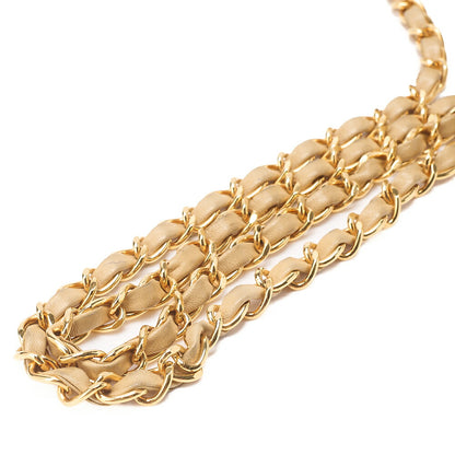 CHANEL Matelasse Outside Flap Fringe Chain Shoulder Lambskin Beige Gold-Tone Hardware, Pre-Owned