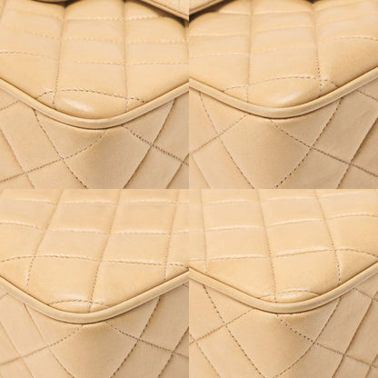 CHANEL Matelasse Outside Flap Fringe Chain Shoulder Lambskin Beige Gold-Tone Hardware, Pre-Owned