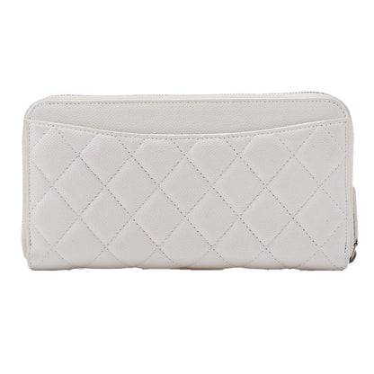 CHANEL Matlasse Round Long Wallet Caviar Skin White Silver-Tone Hardware, Pre-Owned