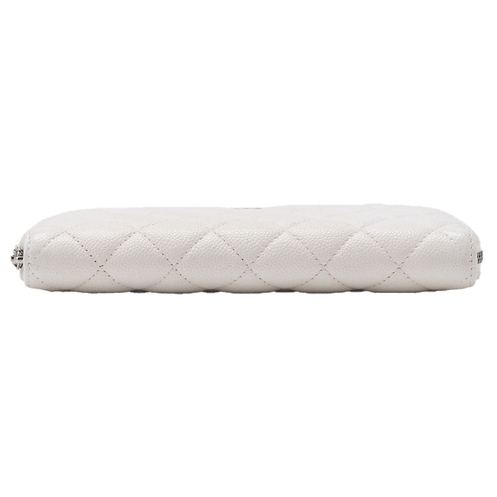 CHANEL Matlasse Round Long Wallet Caviar Skin White Silver-Tone Hardware, Pre-Owned