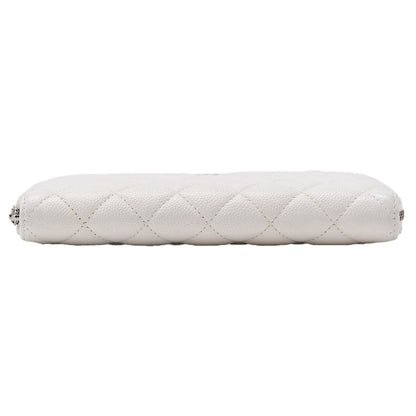 CHANEL Matlasse Round Long Wallet Caviar Skin White Silver-Tone Hardware, Pre-Owned