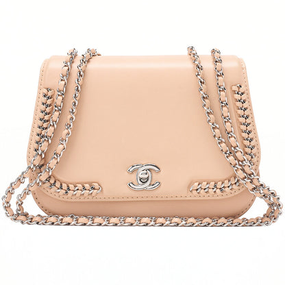 CHANEL Lambskin Turnlock Full Flap Luxury Line Chain Shoulder Beige Silver-Tone Hardware, Pre-Owned