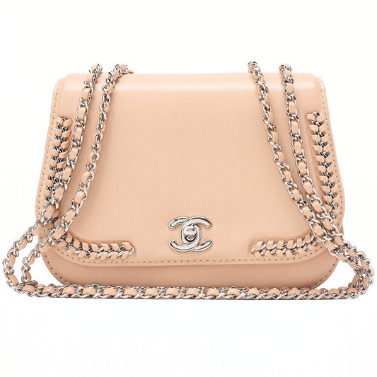 CHANEL Lambskin Turnlock Full Flap Luxury Line Chain Shoulder Beige Silver-Tone Hardware, Pre-Owned