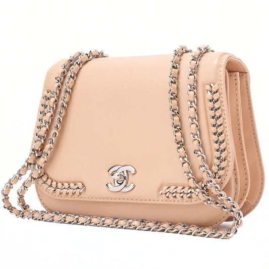 CHANEL Lambskin Turnlock Full Flap Luxury Line Chain Shoulder Beige Silver-Tone Hardware, Pre-Owned