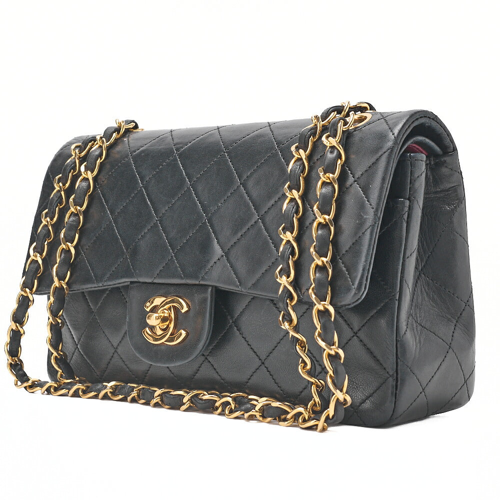 CHANEL Matlassse Double Flap 23cm Chain Shoulder Lambskin Black Gold-Tone Hardware, Pre-Owned