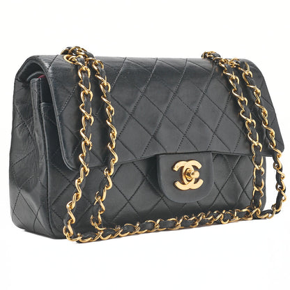 CHANEL Matlassse Double Flap 23cm Chain Shoulder Lambskin Black Gold-Tone Hardware, Pre-Owned