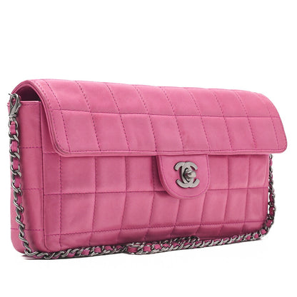 CHANEL Chanel Chocolate Bar Single Pull Chain Shoulder Lambskin Pink Silver-Tone Hardware, Pre-Owned